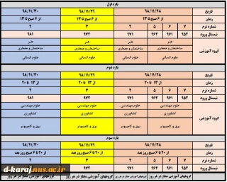 جدول زمانبندی حذف و اضافه نیسمال دوم (982)