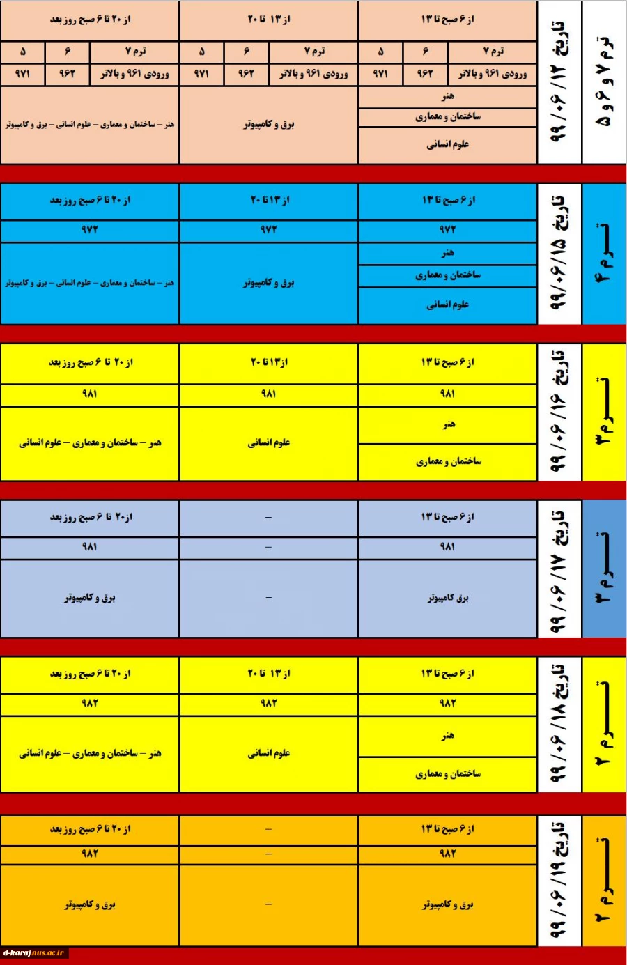 نکات مهم زمانبندی انتخاب واحد 991 2