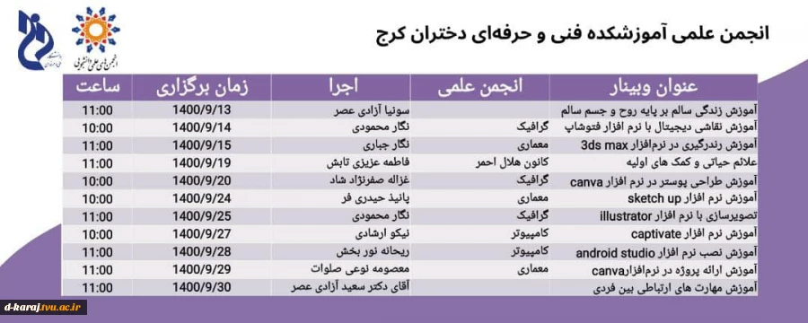 وبینار های انجمـــن علمـــی اموزشکده فنی و حرفه ای دختران کرج در هفته پژوهش 2