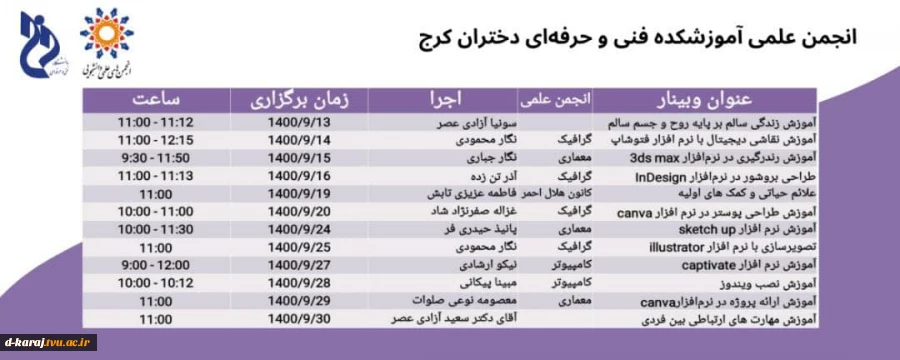 وبینار های انجمـــن علـــمی اموزشکده فنی و حرفه ای دختران کرج در هفته پژوهش 2