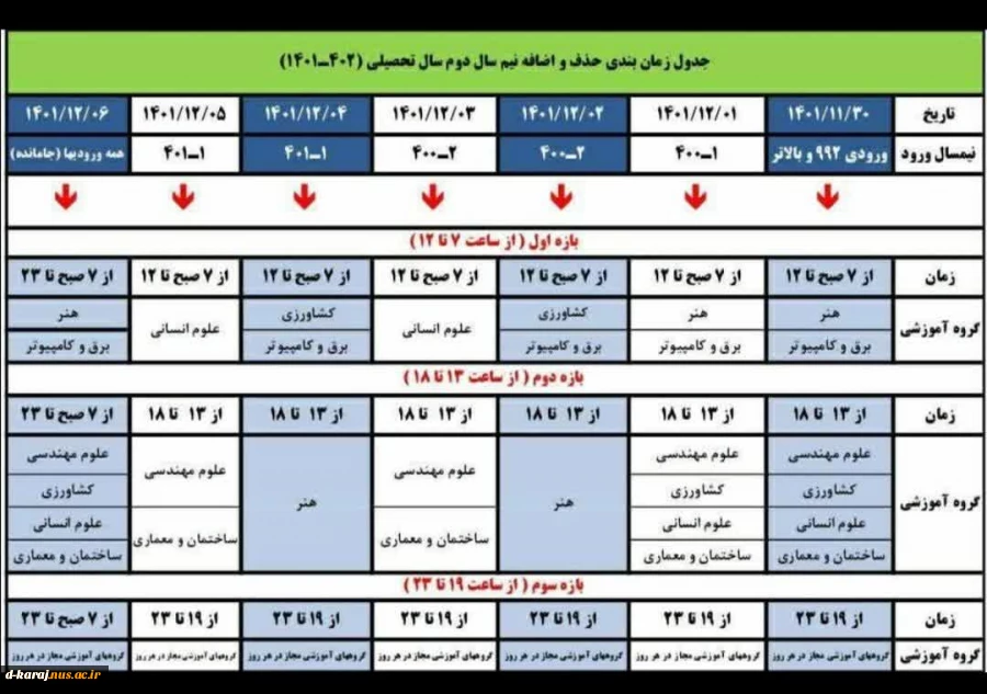 اطلاعیه وزمان بندی حذف واضافه نیمسال دوم 1401-1402 3