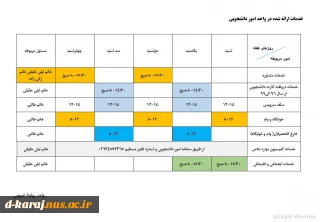 خدمات ارائه شده در واحد امور دانشجویی