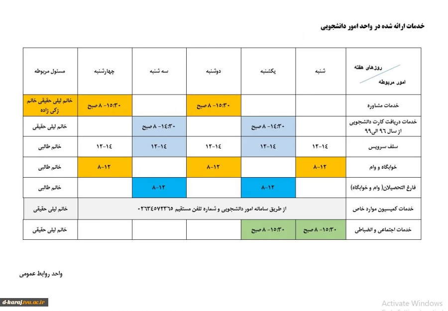 خدمات ارائه شده در واحد امور دانشجویی 2