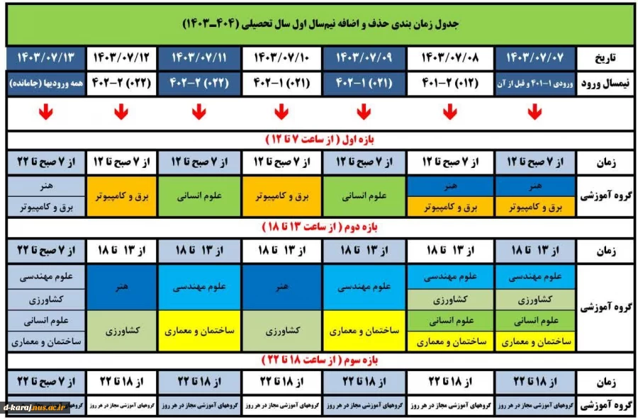 جدول زمانبندی حذف واضافه 1403-1402 2